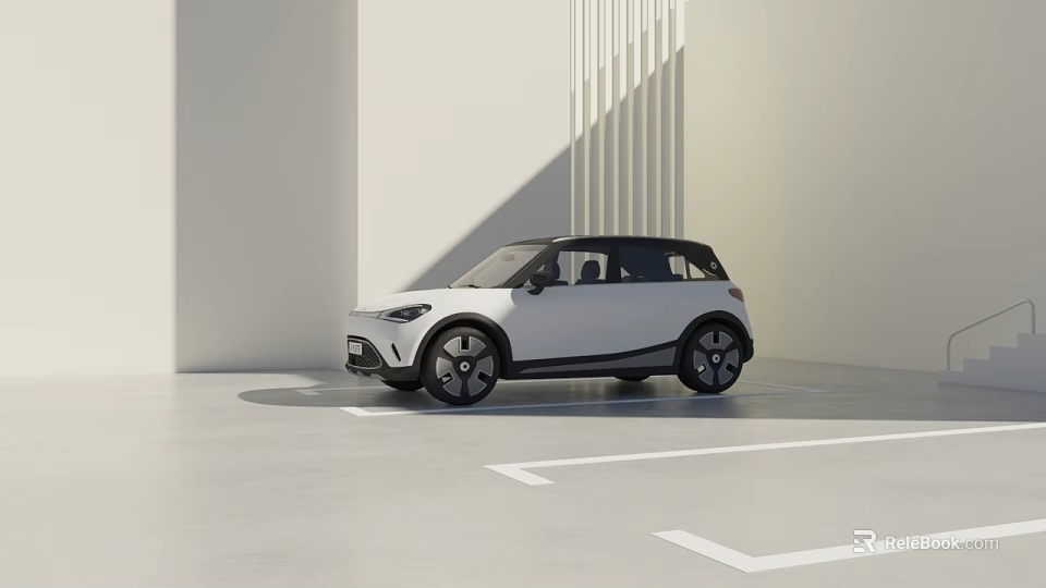 Sleek White Compact Car With Modern Design Black Roof And Stylish Wheels 3d model 