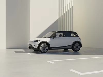 Sleek White Compact Car With Modern Design Black Roof And Stylish Wheels 3d model