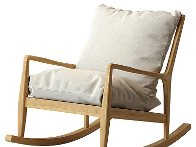 Modern Leisure Rocking Chair with Light Wood Frame and Soft Fabric Cushion for Comfortable Relaxation 3d model