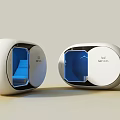 Futuristic Cinema Pod Design With White Oval Exterior And Blue Interior Lighting