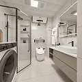 Modern Bathroom Interior Design With Open Shower Toilet Vanity White Tiles Mirror And Plants