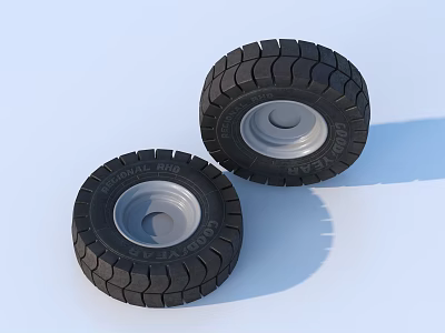 Pair of Black Tires With Gray Rims And Deep Tread Pattern 3d model
