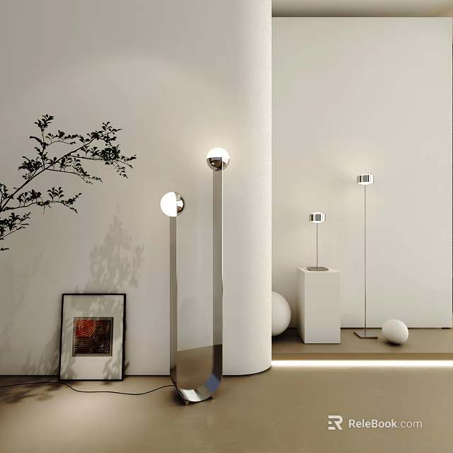 Modern Floor Lamp Designs In Minimalist Interior With Spherical Shades And Decorative Elements 3d model