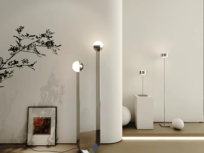 Modern Floor Lamp Designs In Minimalist Interior With Spherical Shades And Decorative Elements 3d model