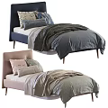 Stylish Single Bed Designs With Upholstered Headboards Soft Pillows And Warm Blankets 3d model