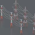 Industrial High Voltage Transmission Towers Supporting Power Lines Network Structure 3d model