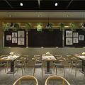 Modern Hot Pot Restaurant Interior With Wooden Decor Dining Tables And Beverage Cooler