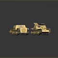 Two Yellow Tank Models With Open Hatches And Tracks On Dark Background 3d model