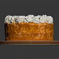 Round Layered Cake With White Cream Frosting And Decorated Top On Platter