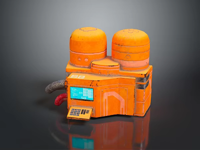 Orange Device With Two Dome Shaped Tops Front Blue Screen Buttons And Cables 3d model