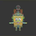 3D SpongeBob SquarePants Character With Yellow Body Big Eyes Transparent Helmet And Reflective Base