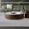 Modern Living Dining Room Interior With Green Sofa Wooden Coffee Table Rug And Decorative Plants