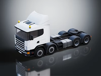 White Utility Truck 3D Render With Cab Multiple Wheels And Surface Reflection 3d model
