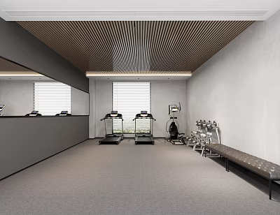 Modern Gym Interior With Treadmills And Fitness Equipment 3d model
