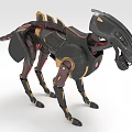 Futuristic Black Gold Mechanical Creature Dog Like Structure Red Joint Accents Helmet Head Design