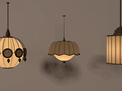 Unique Chandeliers With Round Bell Shaped And Cylindrical Fabric Shades Design 3d model
