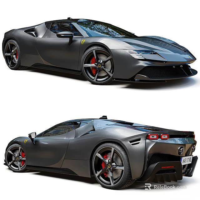 Gray Sleek Sports Car With Large Wheels Red Brake Calipers And Sporty Design 3d model 