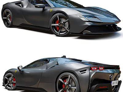 Gray Sleek Sports Car With Large Wheels Red Brake Calipers And Sporty Design 3d model
