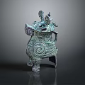 Ancient Chinese Bronze Ritual Vessel With Spiral Patterns And Decorative Motifs