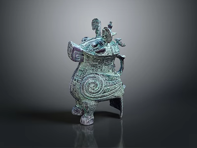 Ancient Chinese Bronze Ritual Vessel With Spiral Patterns And Decorative Motifs 3d model