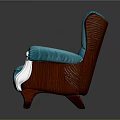 Turquoise Leather Armchair with Silver Armrests and Brown Wooden Legs Classic Design