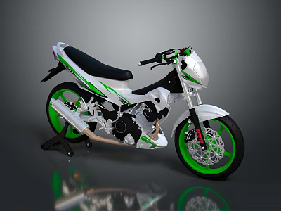 Modern and Stylish White Motorcycle with Green Accents Sporty Design Black Seat and Alloy Rims 3d model