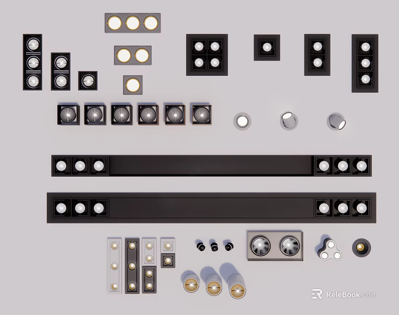Modern Downlights and Spotlights with Various Designs Sizes and Installation Components for Interior Lighting Design 3d model 