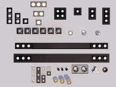 Modern Downlights and Spotlights with Various Designs Sizes and Installation Components for Interior Lighting Design 3d model