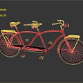 Red Tandem Bicycle With Orange Seats Rear Baskets And Classic Design