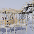 Intricate Modern Staircase Design With Multiple Platforms And Connected Walkways 3d model