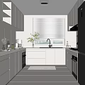Modern Kitchen Interior With White Cabinets Black Appliances And Window Countertop
