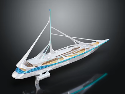 Futuristic Modern Water Transport Vessel With Streamlined White Hull And Blue Stripes 3d model