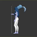 Children's Toy Figure with Blue Hair Hat Spear and White Tights