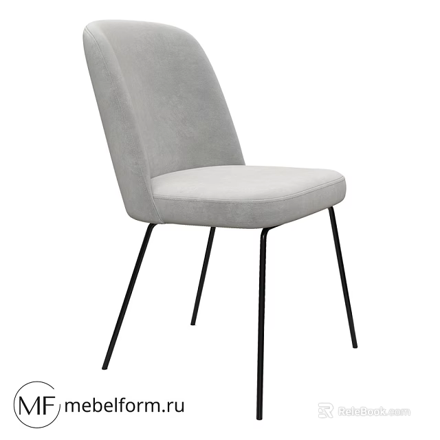 Modern Light Gray Upholstered Single Chair With Black Slim Metal Legs 3d model 