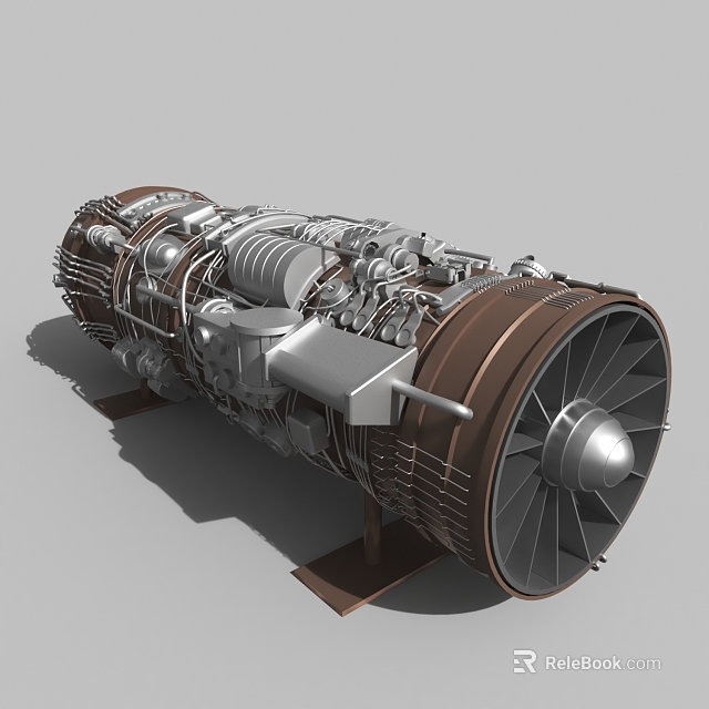 Detailed Jet Turbine Engine 3D Model With Turbine Blades And Metal Casing Structure 3d model 