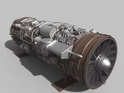Detailed Jet Turbine Engine 3D Model With Turbine Blades And Metal Casing Structure 3d model