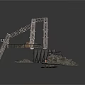 Industrial Construction Scene Components With Metal Frame Rocks Wooden Crate And Traffic Cone