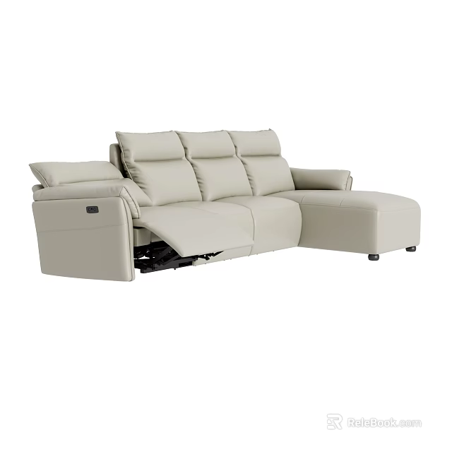 Modern Beige Leather Reclining Sectional Sofa With Corner Design For Living Room 3d model 