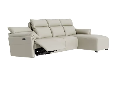 Modern Beige Leather Reclining Sectional Sofa With Corner Design For Living Room 3d model
