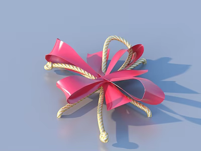 Stylish Red Ribbon Bow Decoration With Golden Rope For Household Use 3d model