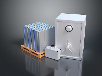 Secure Modern Safe Furniture With Stacked Items On Wooden Pallet And Small Case 3d model