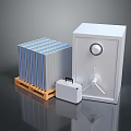 Secure Modern Safe Furniture With Stacked Items On Wooden Pallet And Small Case