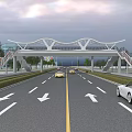 Modern Footbridge With Staircases Over Two Way Road With Cars And Trees