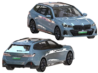 Blue Modern Wagon Car With Sleek Exterior Design Black Alloy Wheels And Front Rear Views 3d model