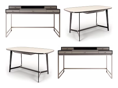 Modern Desk Designs With Metal Frames Drawer Storage And Wooden Tops 3d model