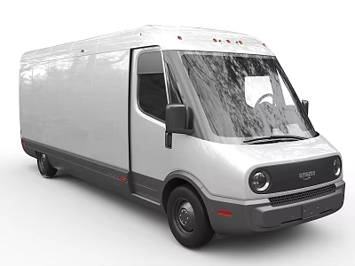 Rivian White Cargo Van Modern Exterior Design With Large Windshield Black Wheels 3d model