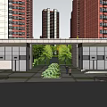 Modern Residential Entrance Gate With High Rise Buildings Steps And Water Pool
