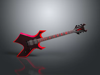 Modern Unique Shaped Electric Guitar With Red Illuminated Edges And Black Body 3d model