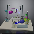 Colorful Laboratory Setup With Flasks Test Tubes Burette Condenser Stand And Workbench