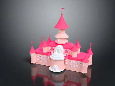 Cartoon Fairy Tale Pink Castle Scene With Multiple Towers And Flags On Spires 3d model